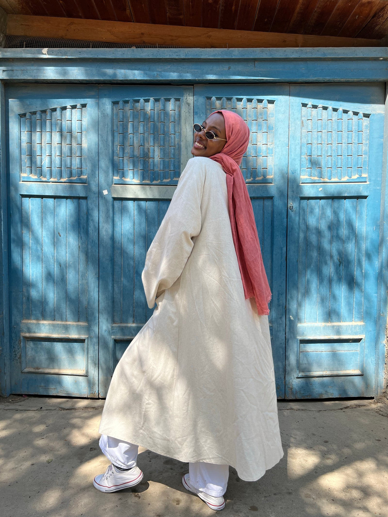 Collared linen kimono  - Beige