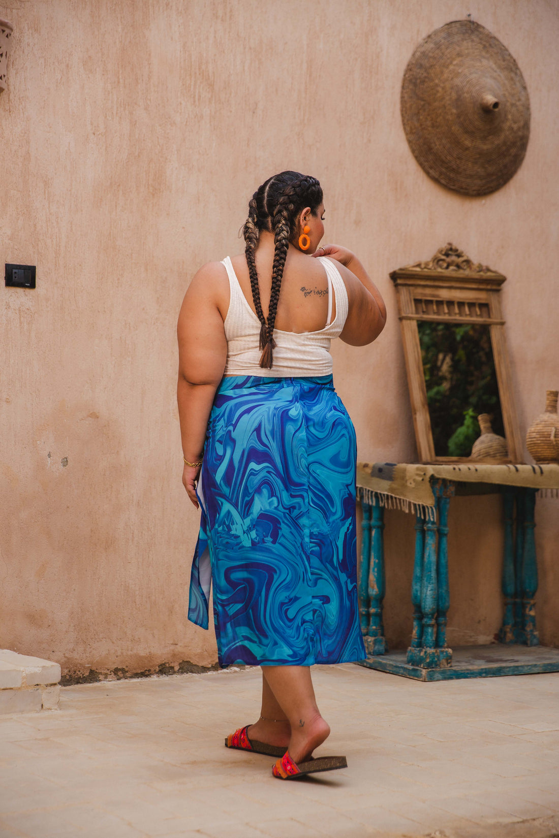 Blue marble crepe  wrap Skirt
