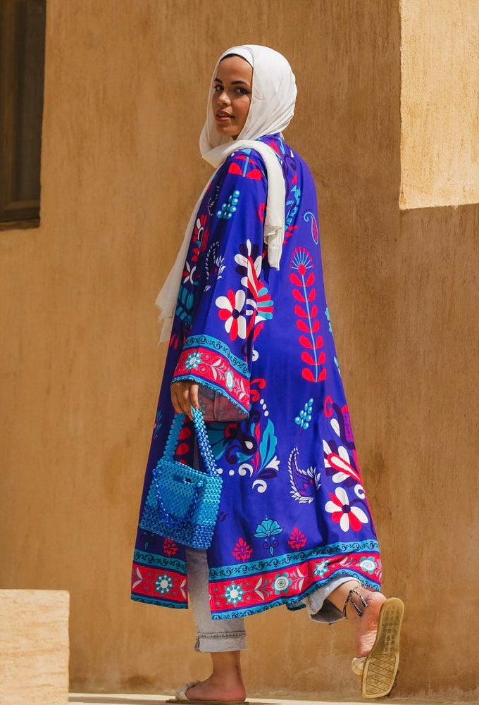 The Blue crepe Lotus kimono