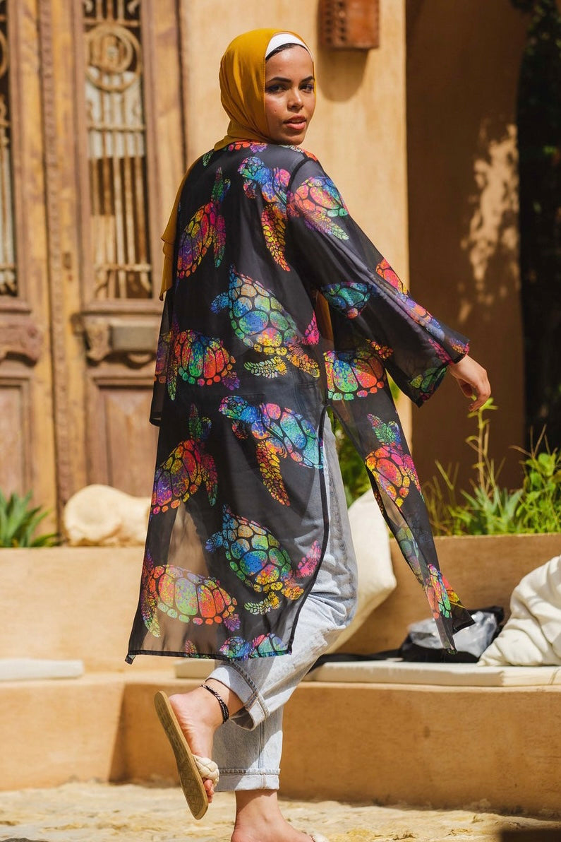 The Turtle chiffon kimono - Black