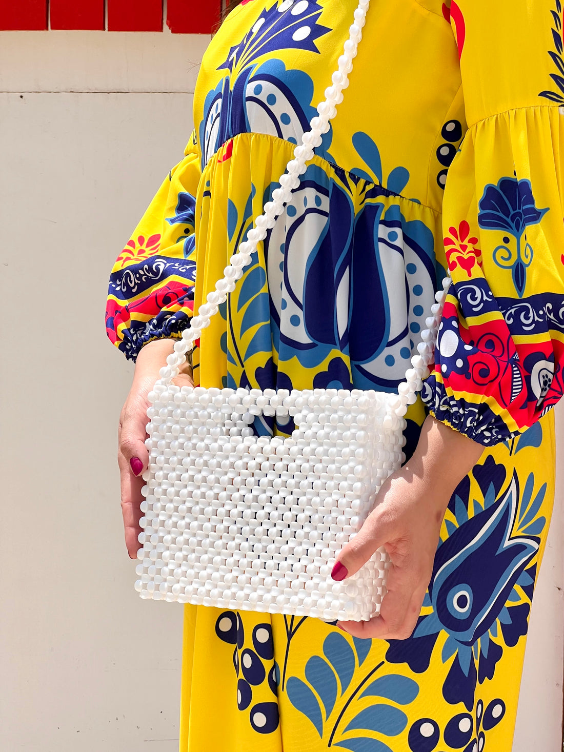 Double faced Beaded Bag - White