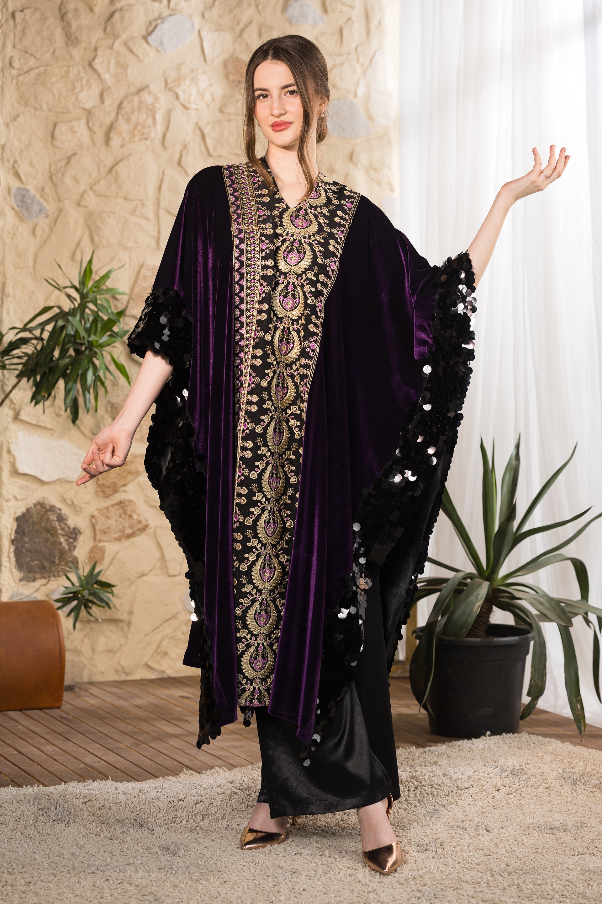Api Rafeya Imperial Velvet Sequin Cape – Rafeya Fashion
