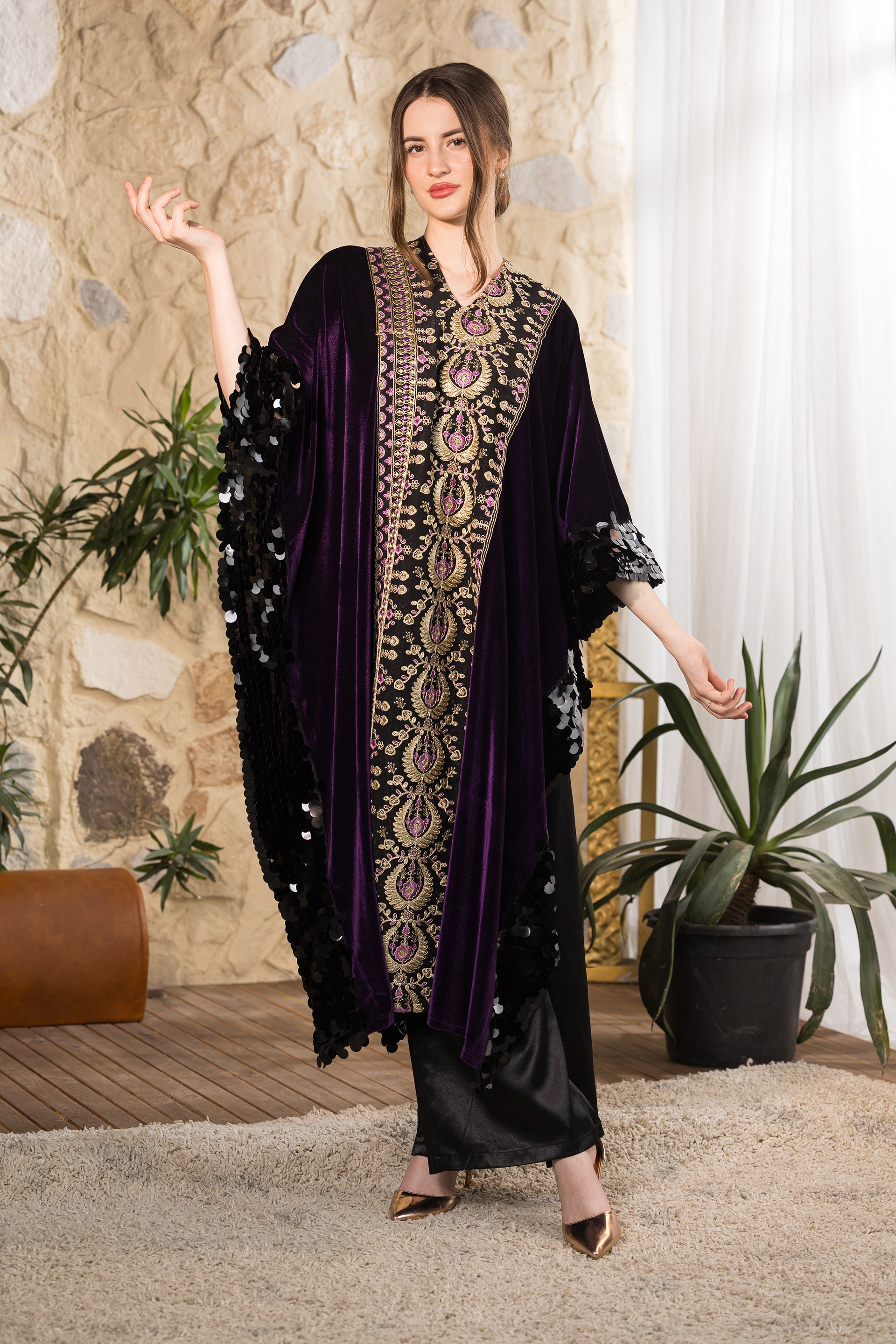 Api Rafeya Imperial Velvet Sequin Cape – Rafeya Fashion