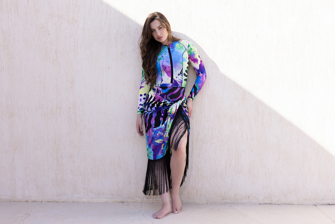 Jungle Splash Wrap Skirt Crepe With Fringes