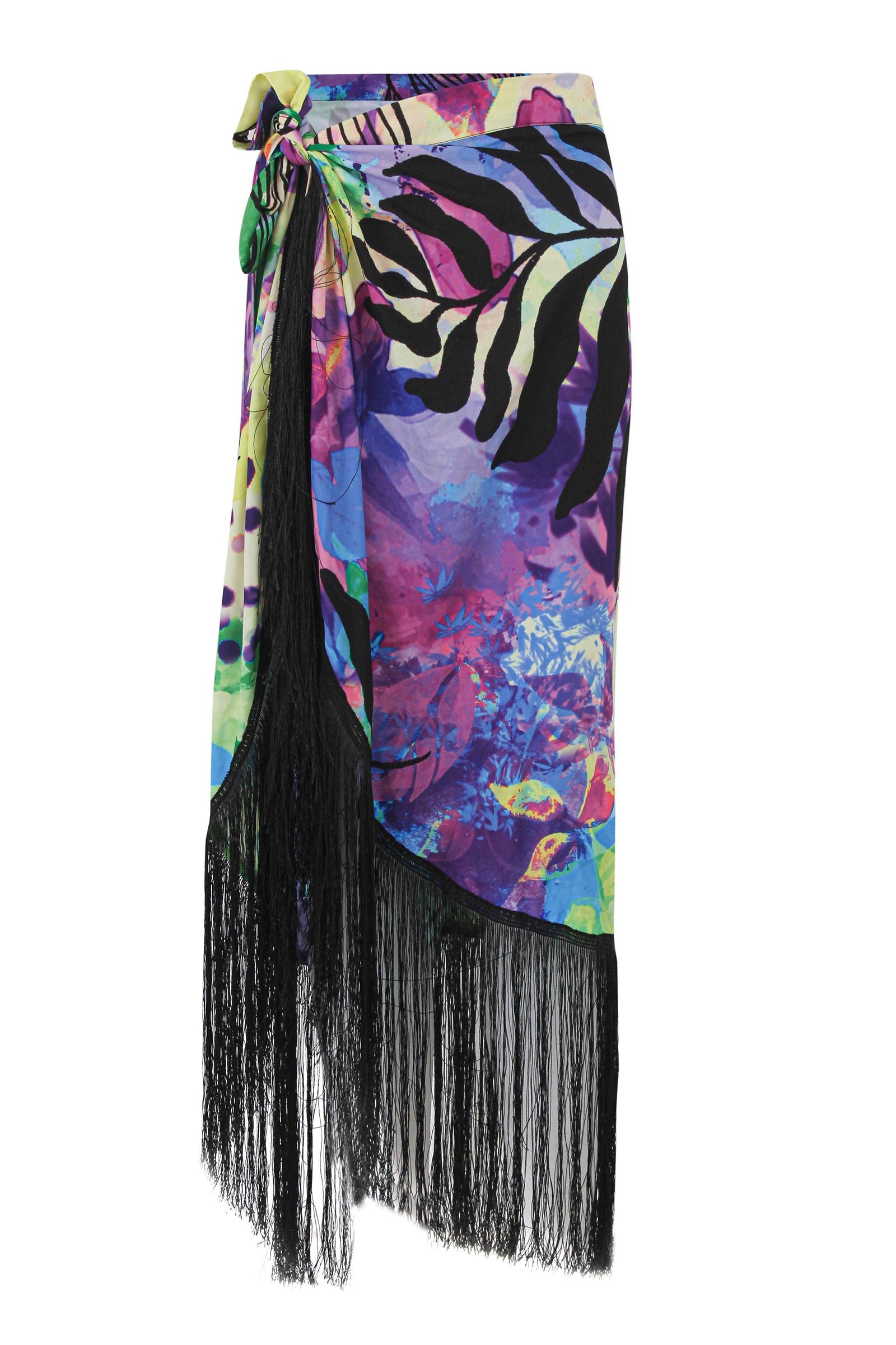 Jungle Splash Wrap Skirt Crepe With Fringes