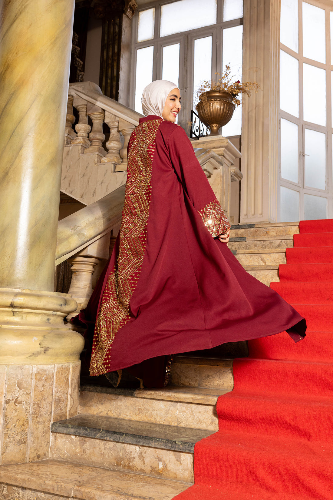 Layali Burgundy Kimono Abaya
