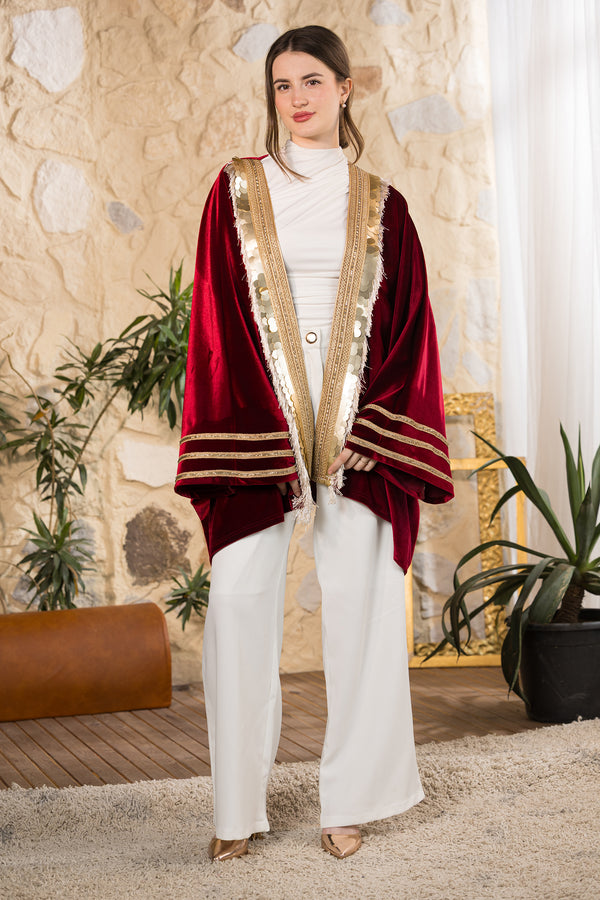 Maroon Golden Heritage Velvet Kimono