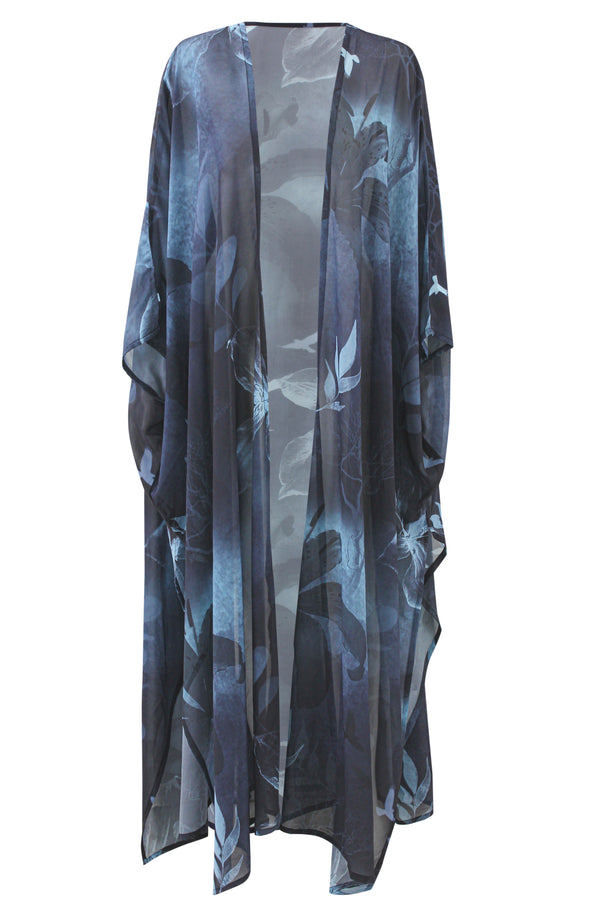 Midnight Bloom Chiffon Kimono