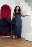 Midnight Drape Soirée Dress – Navy Blue