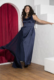 Midnight Drape Soirée Dress – Navy Blue