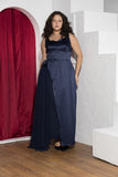 Midnight Drape Soirée Dress – Navy Blue