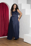 Midnight Drape Soirée Dress – Navy Blue