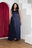 Midnight Drape Soirée Dress – Navy Blue