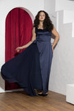 Midnight Drape Soirée Dress – Navy Blue