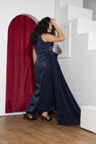Midnight Drape Soirée Dress – Navy Blue