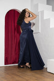 Midnight Drape Soirée Dress – Navy Blue