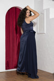 Midnight Drape Soirée Dress – Navy Blue
