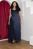 Midnight Drape Soirée Dress – Navy Blue