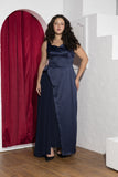 Midnight Drape Soirée Dress – Navy Blue