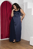 Midnight Drape Soirée Dress – Navy Blue
