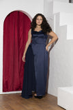 Midnight Drape Soirée Dress – Navy Blue