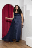 Midnight Drape Soirée Dress – Navy Blue