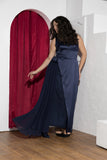 Midnight Drape Soirée Dress – Navy Blue