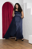Midnight Drape Soirée Dress – Navy Blue