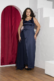 Midnight Drape Soirée Dress – Navy Blue