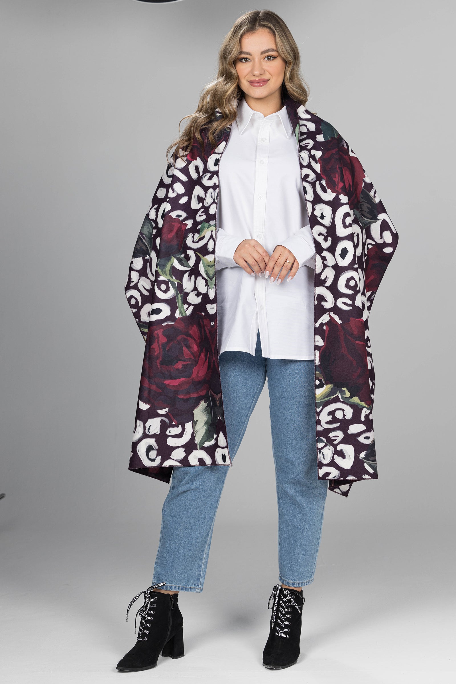 Midnight Rose Double-Face Wool Shawl