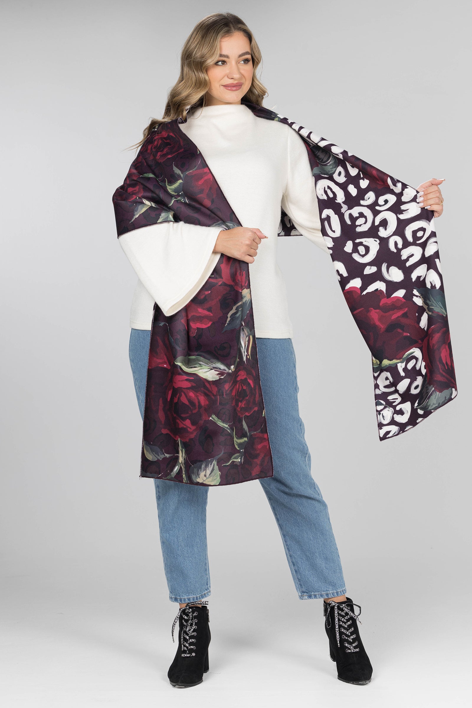 Midnight Rose Double-Face Wool Shawl