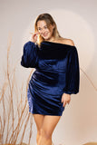 Navy Midnight Off-Shoulder Velvet Dress