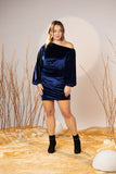 Navy Midnight Off-Shoulder Velvet Dress