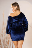 Navy Midnight Off-Shoulder Velvet Dress