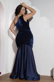 Navy One-Shoulder Velvet Mermaid Soirée Dress