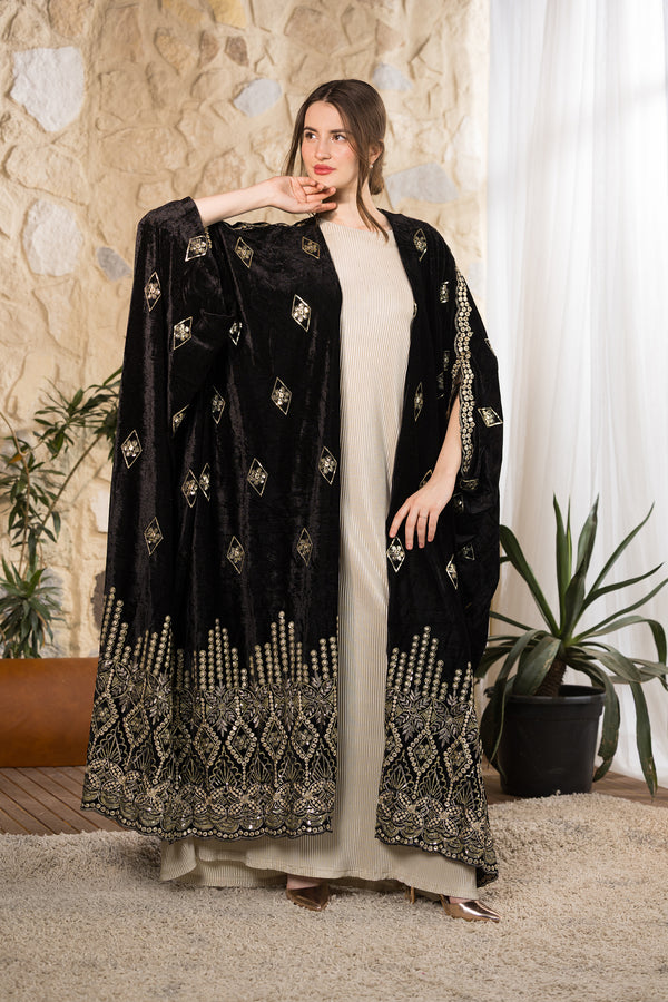 Noir Heritage Embroidered Velvet Abaya