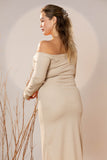 Off-Shoulder Beige Maxi Rib Dress