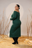 Off-Shoulder Emerald Green Mid-Calf Dress