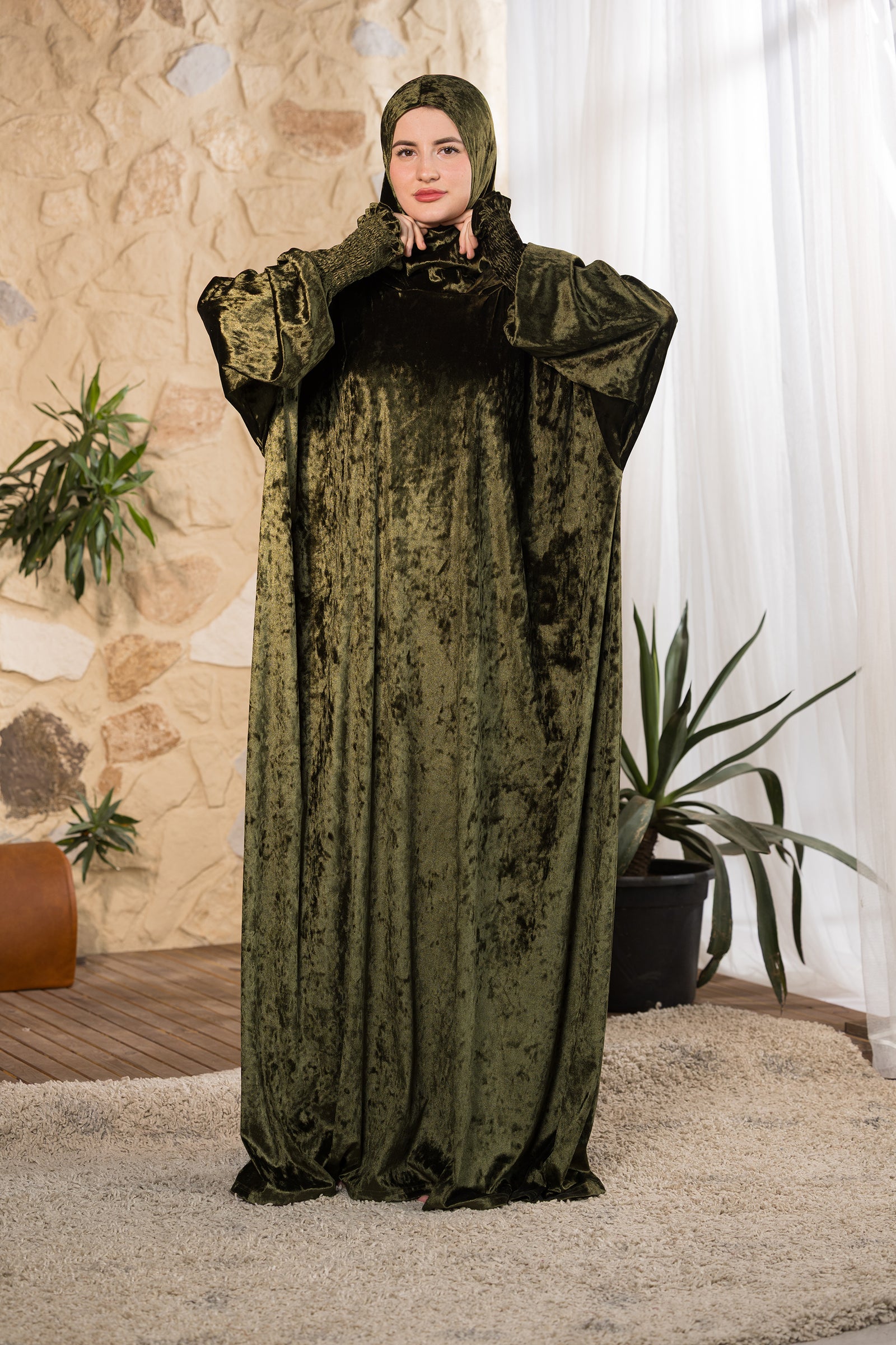 Olive Serenity Hooded Prayer Abaya