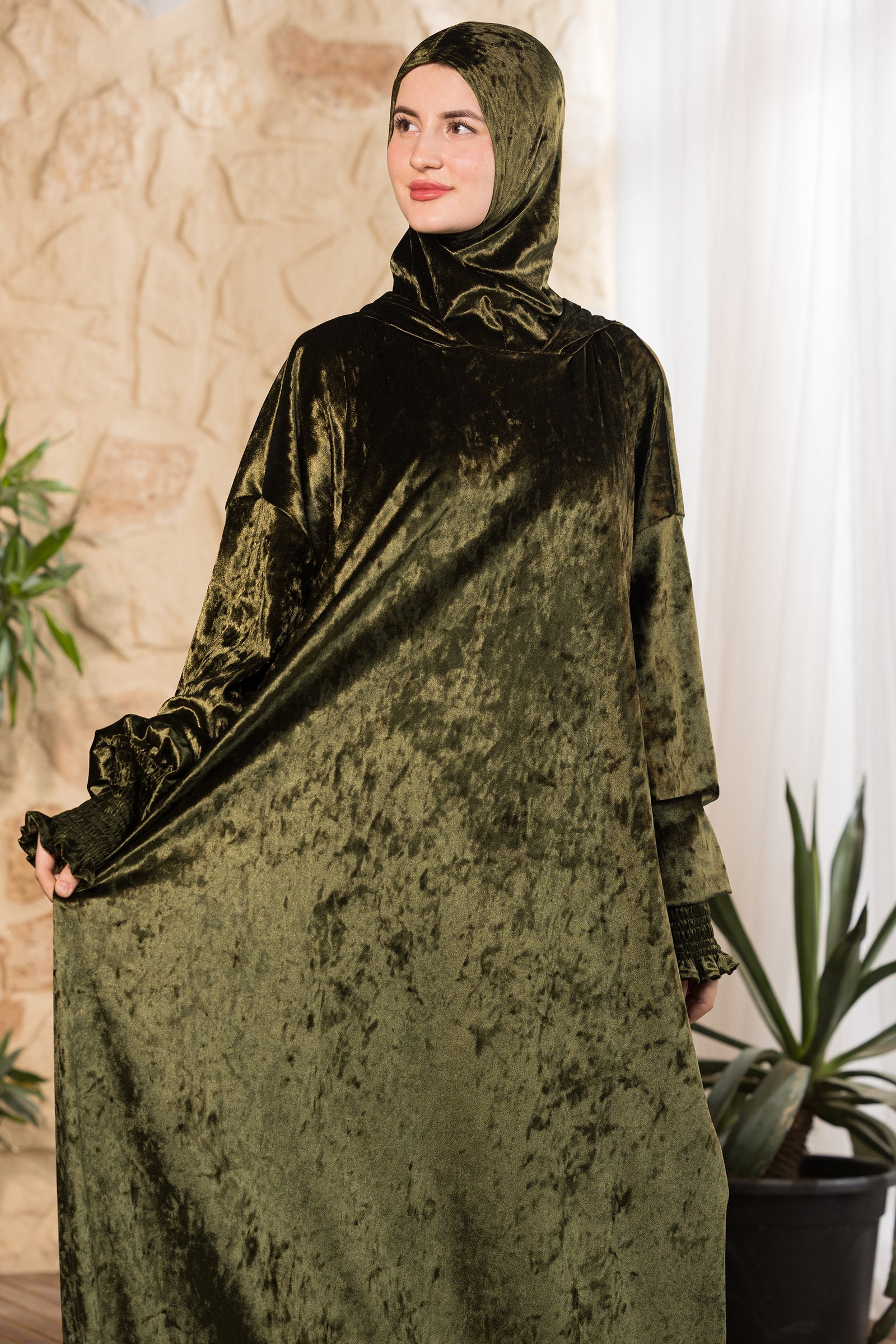 Olive Serenity Hooded Prayer Abaya