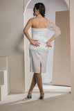 One-Shoulder Sparkle Sleeve Midi Dress - White