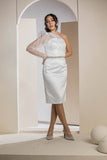 One-Shoulder Sparkle Sleeve Midi Dress - White