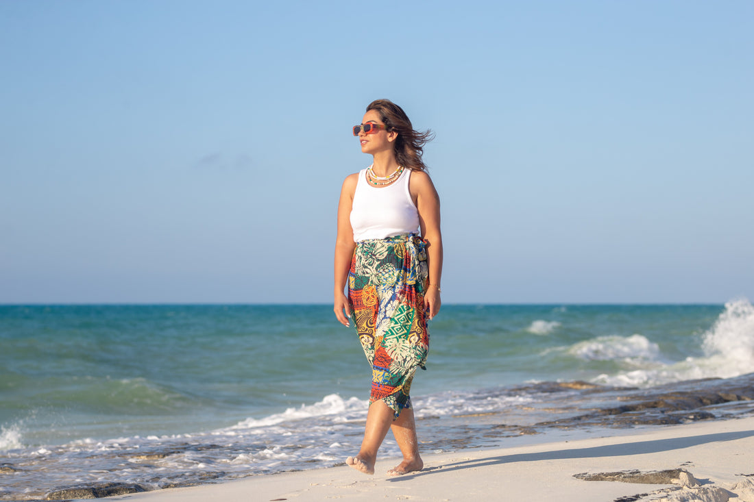 African floral crepe wrap Skirt - green