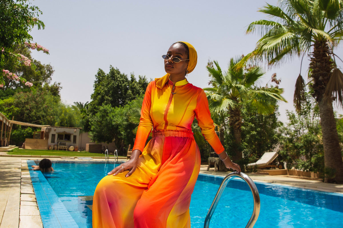 Sun-kissed Gradient Catsuit Swimsuit Set