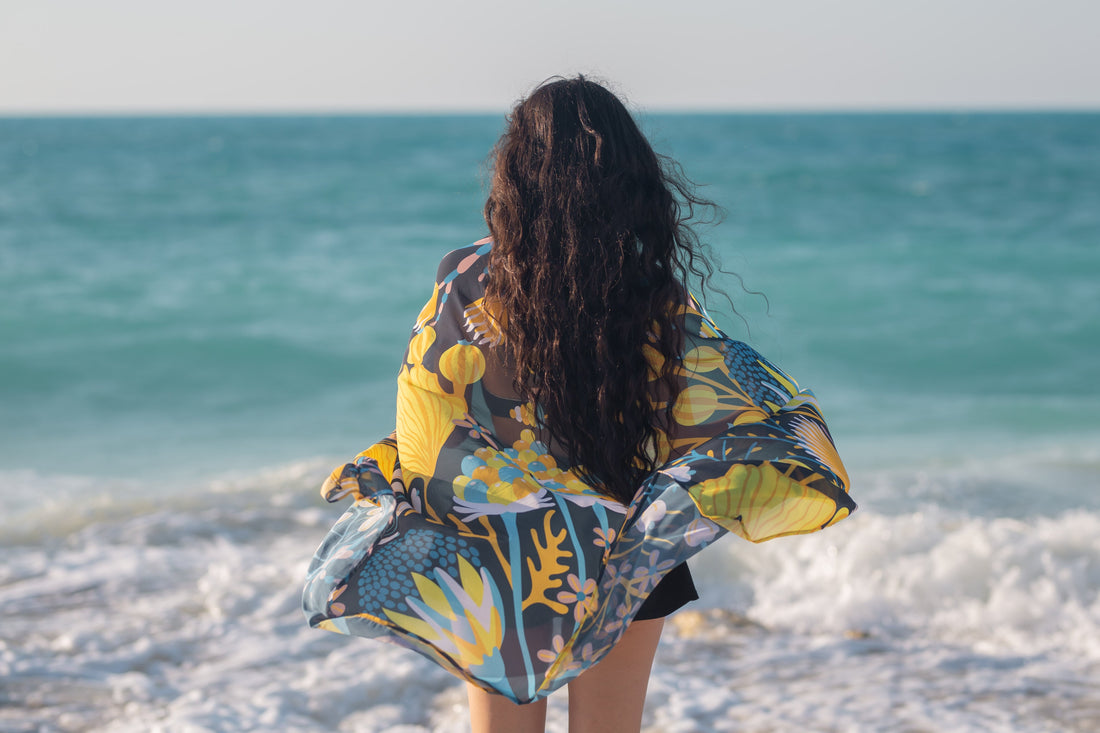 Lemon tree chiffon Beach Cover Up - Navy blue