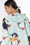 Penguin Oversized Hoodie Blanket – Soft Velvet Fleece