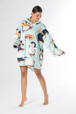 Penguin Oversized Hoodie Blanket – Soft Velvet Fleece