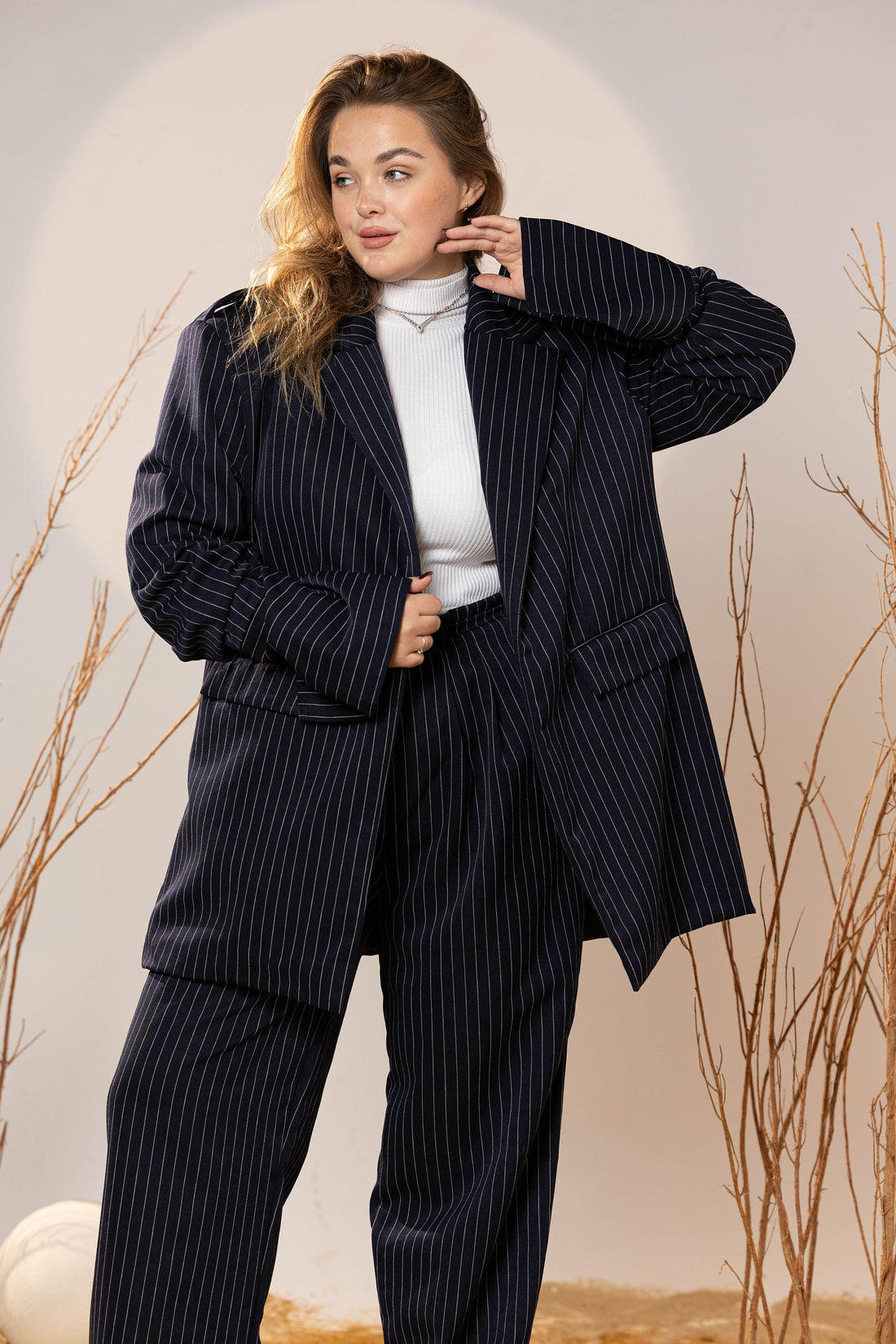 Power Wool Striped Blazer Set