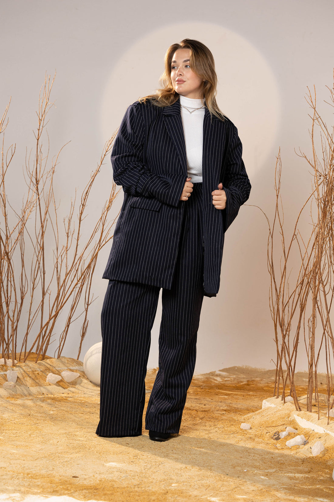 Power Wool Striped Blazer Set