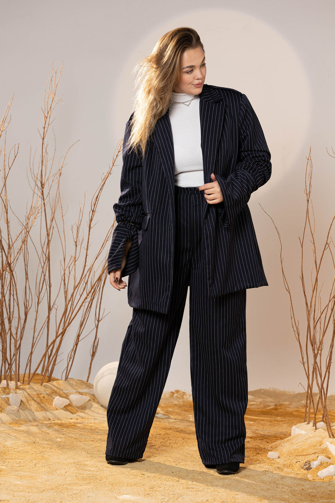 Power Wool Striped Blazer Set